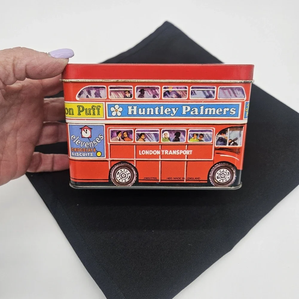 Huntley Palmers London Double Decker Transport Bus Red Biscuit Tin England READ